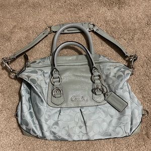 Coach Ashley Signature ‘C’ Pattern Satchel Mint Green/Blue Removable Strap